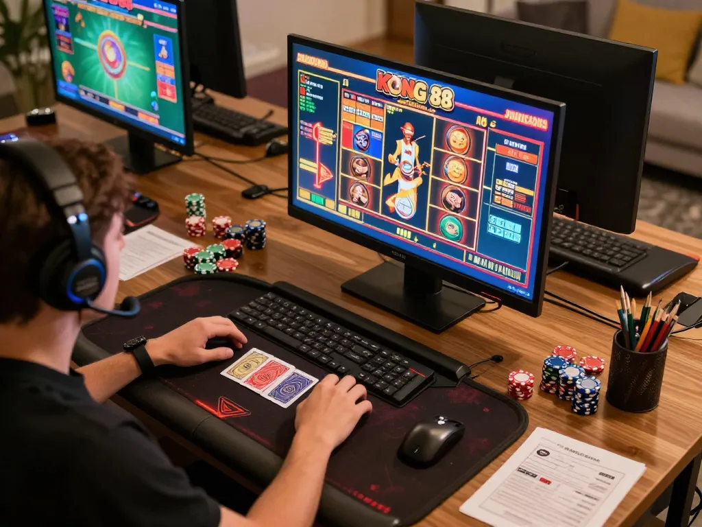 KONG 88 player engaged at multiple screens during online casino gaming session highlighting strategic gameplay.