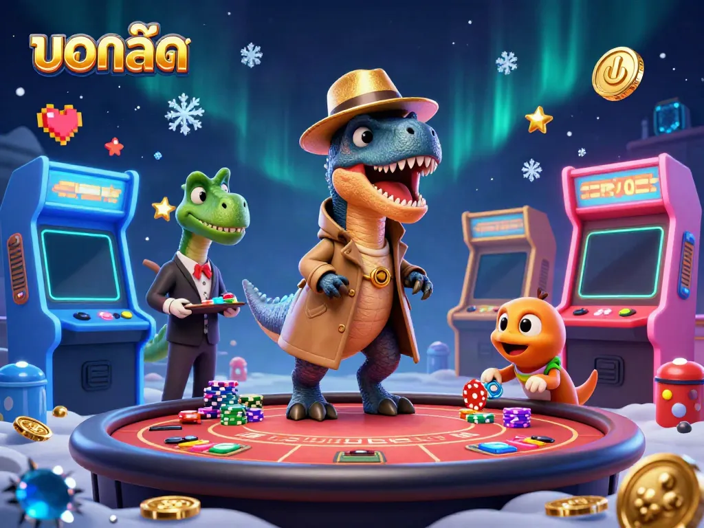 Experience live betting action with บอลสด in this dynamic casino scene featuring gaming characters.
