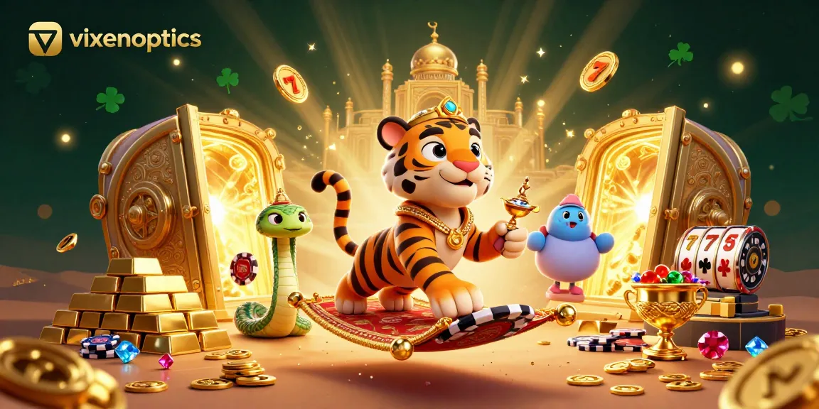 Join the adventure at vixenoptics as the tiger sultan flies through a sparkling casino world.