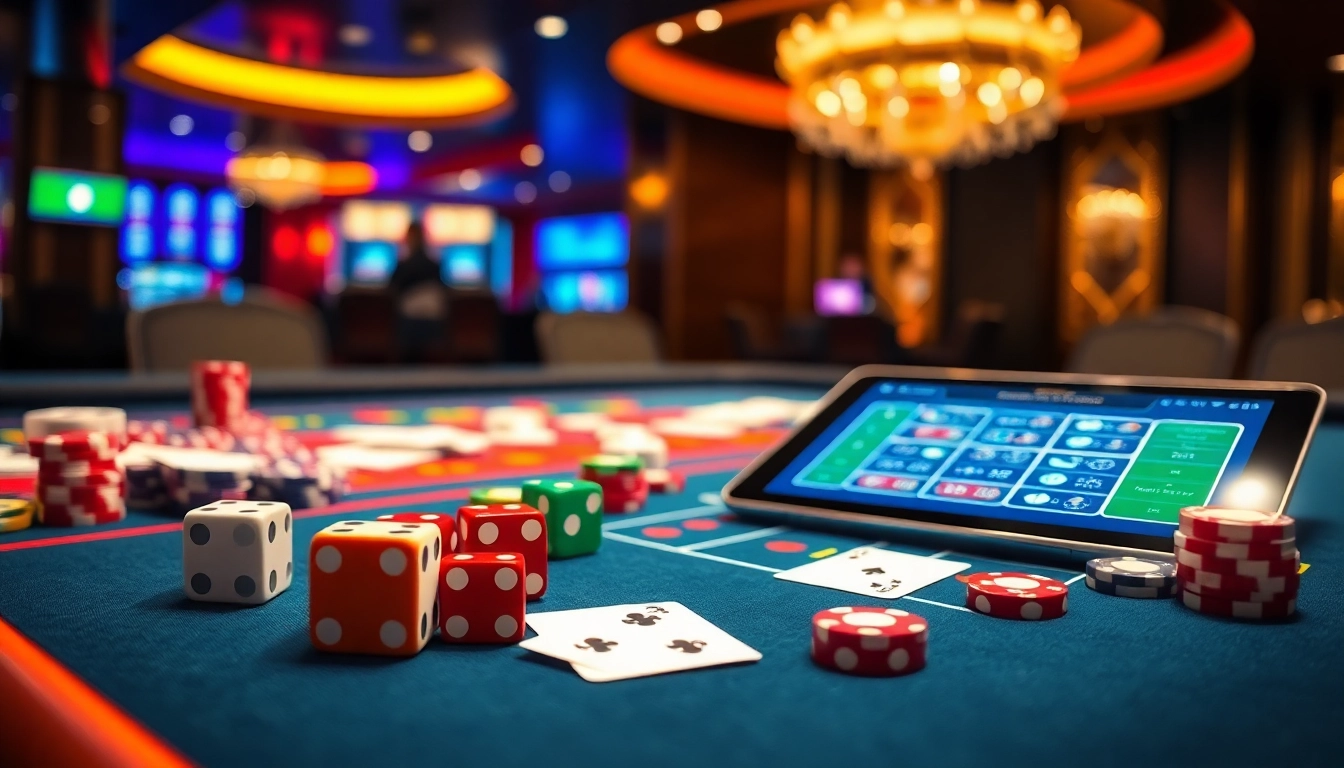 Experience the excitement of game tài xỉu with colorful dice and vibrant casino elements.
