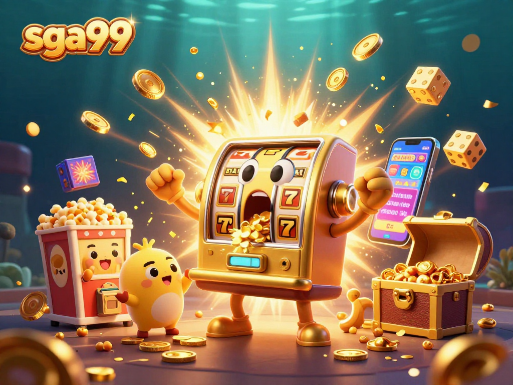 Experience thrilling jackpots with sga99, where golden slot machines celebrate wins amidst vibrant casino elements.