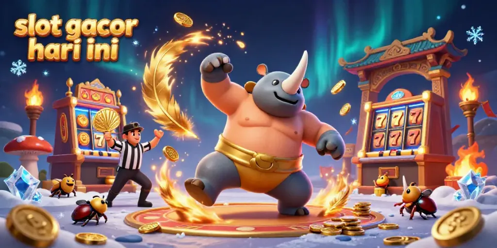 Experience the excitement of slot gacor hari ini with a 3D rhinoceros beetle sumo champion in action.
