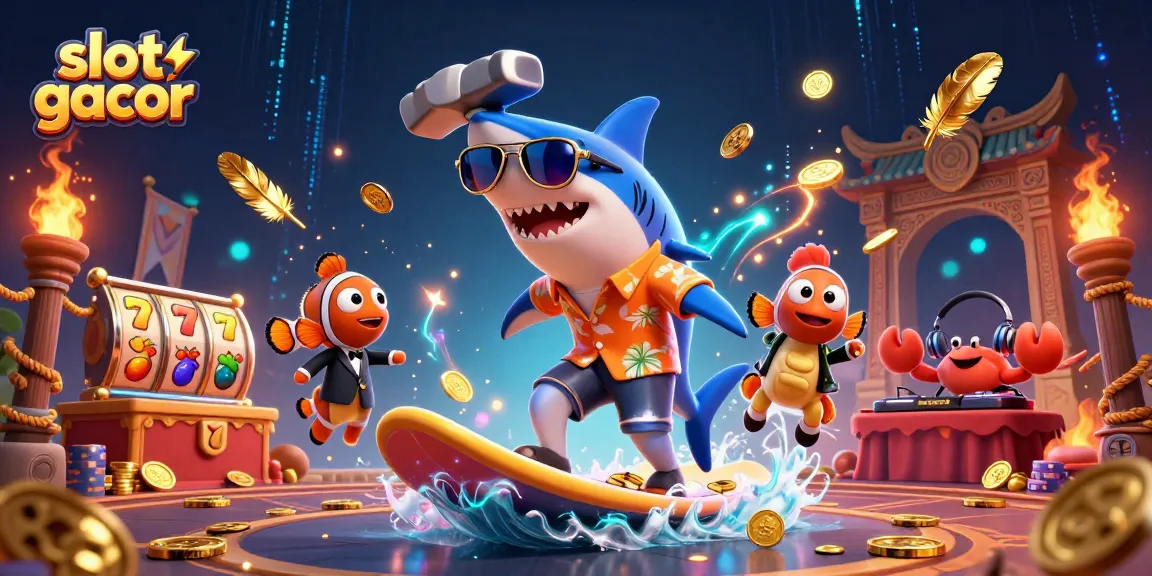 Experience the excitement of slot gacor with a vibrant 3D casino scene featuring playful characters.