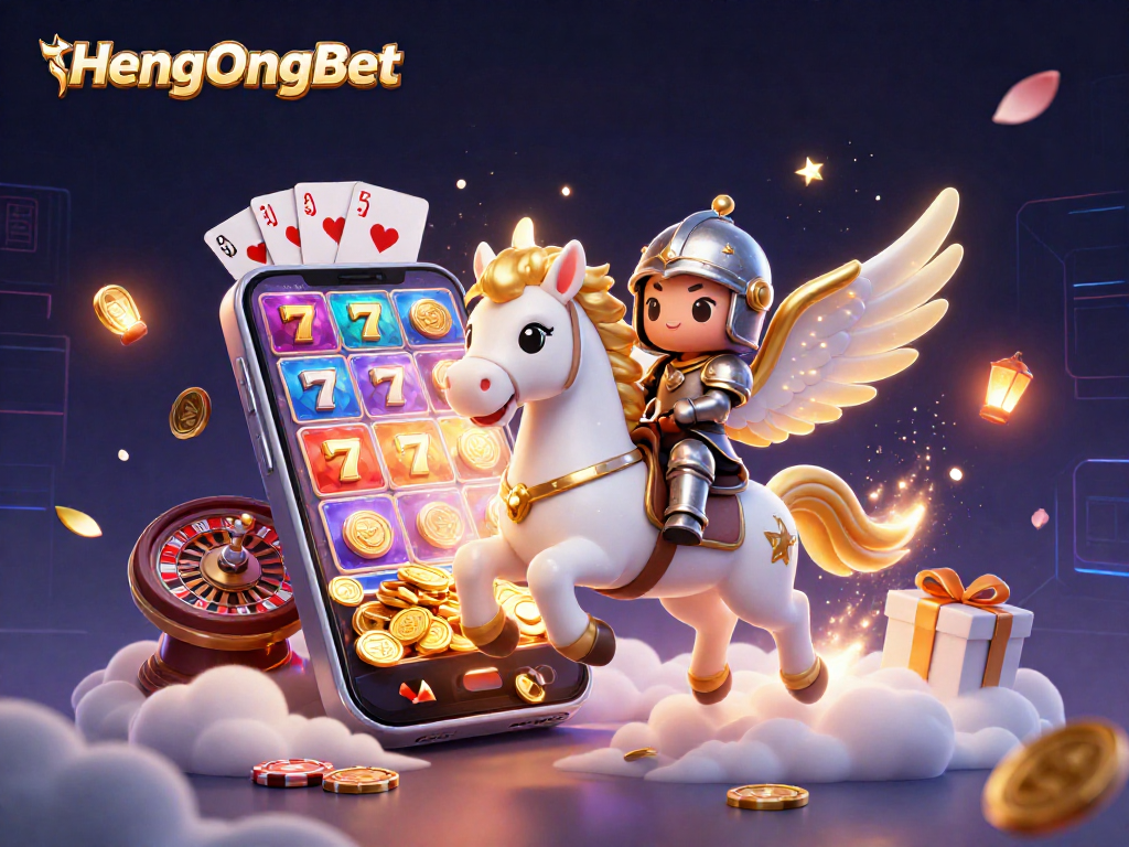 Engage with HengOngBet's thrilling casino adventures featuring a celestial horse and vibrant slots.