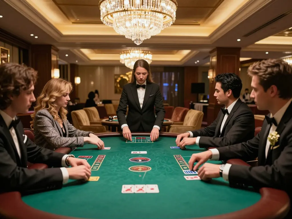 iWin players engaged in a high-stakes poker game in an exclusive VIP area, showcasing luxury and strategy.