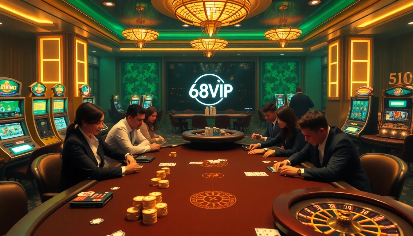 Experience the thrilling atmosphere at 68VIP casino with engaged players and vibrant gaming activity.