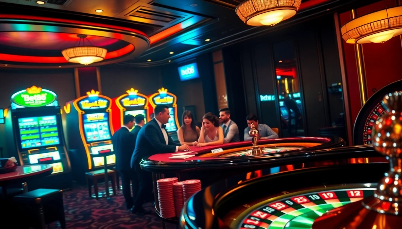 Players engaging at the bet88 casino poker table, showcasing luxury and excitement in gaming.