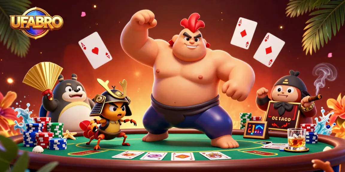 Experience high-energy gaming at UFABRO with vibrant characters in a dynamic casino scene.