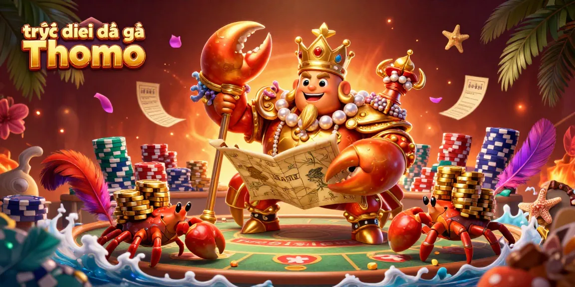 Experience the excitement of trực tiếp đá gà Thomo with dynamic cockfighting action in a vibrant 3D illustration.