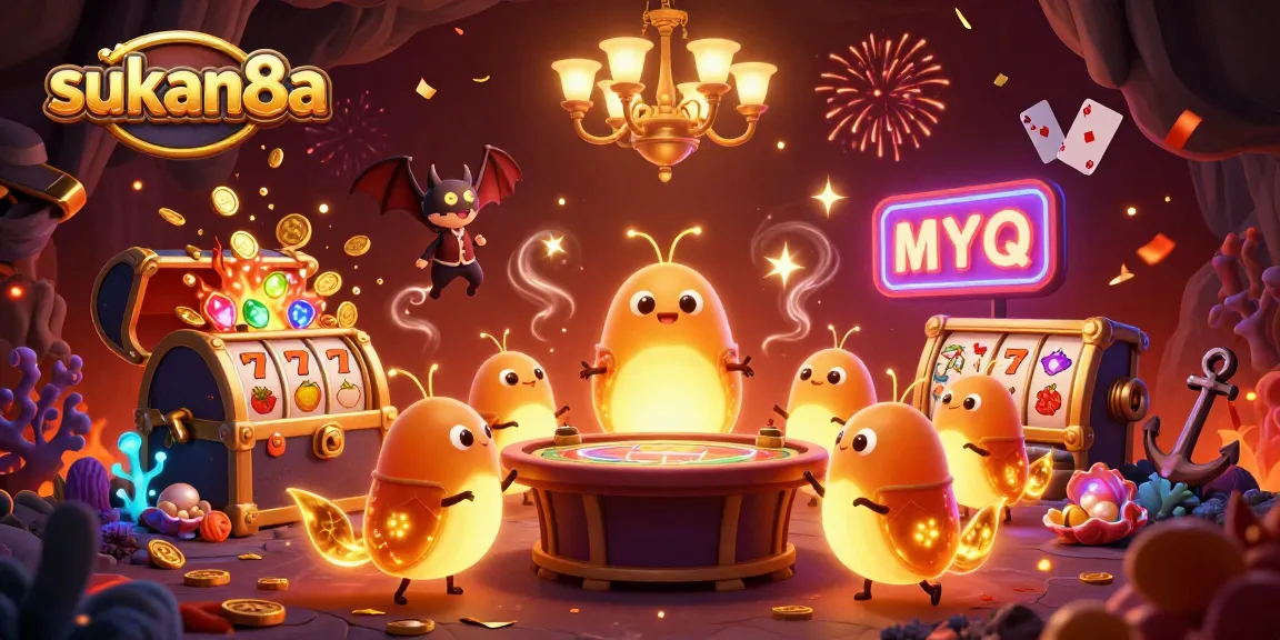 Experience vibrant gameplay with the sukan8a 3D casino scene featuring glowworms and exciting slot elements.
