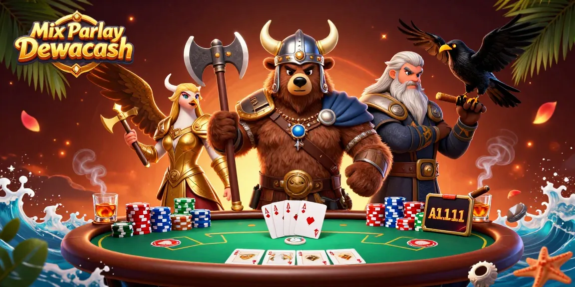 Experience high-stakes action with Mix Parlay Dewacash featuring a Viking bear and Valkyrie eagle.