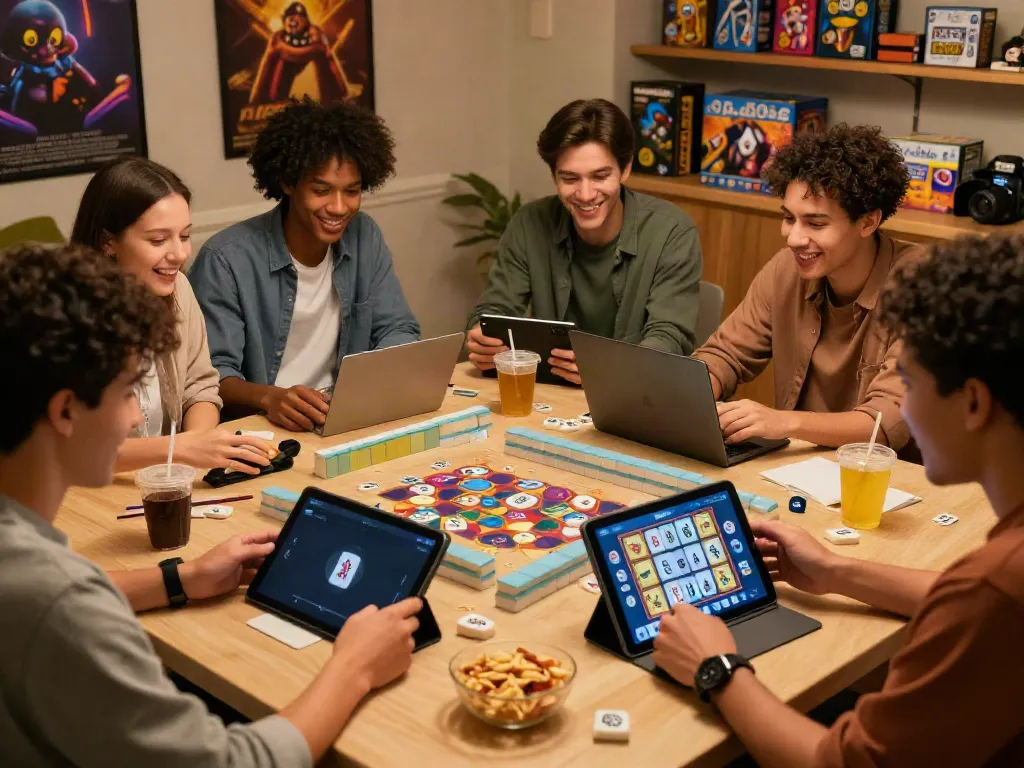 Pengguna bermain mahjong slot dengan penuh semangat dalam suasana hangat dan ceria.