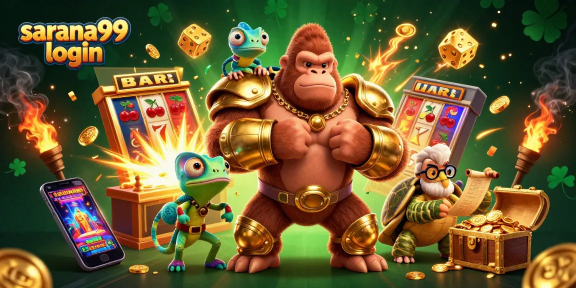 Sarana99 login for exciting gambling adventures in a vibrant 3D casino scene filled with action.