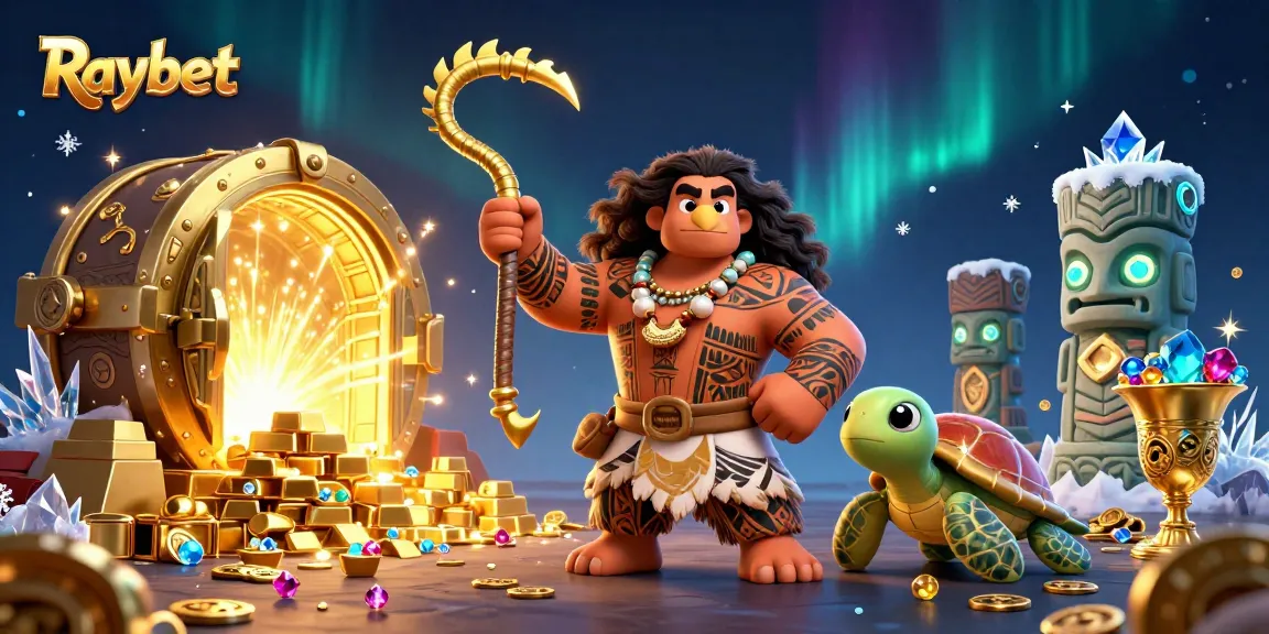 Raybet interactive casino scene depicting a demigod hawk with tribal tattoos exploring colorful treasures amidst casino elements.