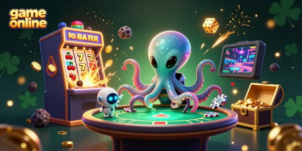 Enjoy thrilling game online action with a vibrant alien octopus character at a poker table.