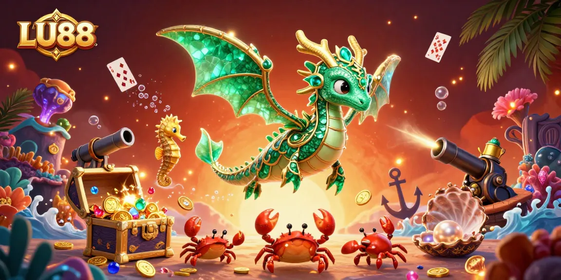 Spin the reels at LU88 with a vibrant underwater scene featuring an emerald sea dragon.