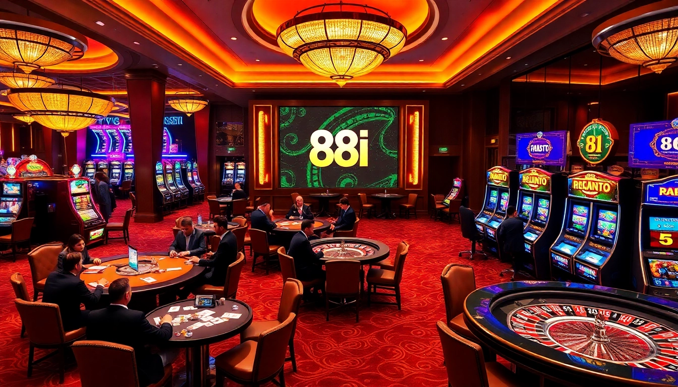 Players enjoying exciting games at 88I's vibrant casino, showcasing luxury and thrill.
