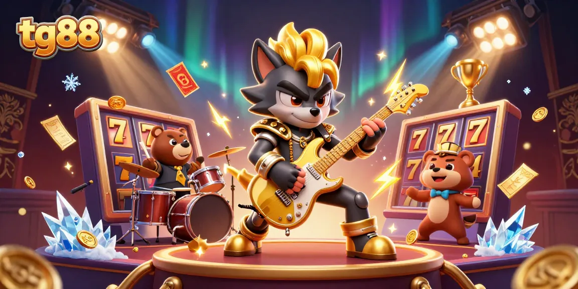 Experience thrilling gameplay with tg88's vibrant 3D casino illustration showcasing dynamic characters and slot elements.