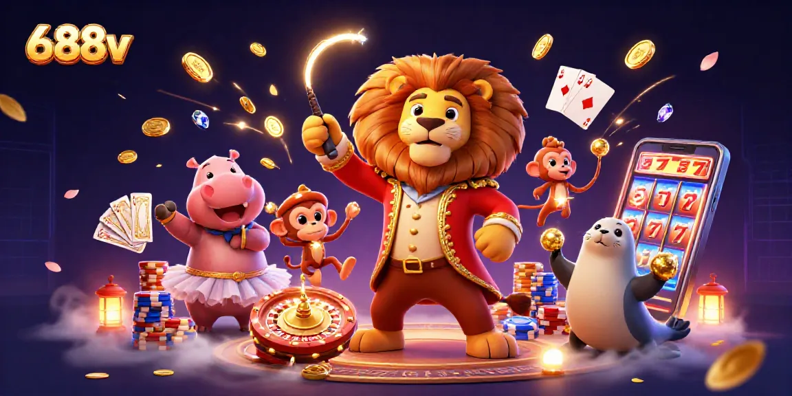 Experience excitement with 688v's thrilling casino illustration featuring dynamic gaming elements.