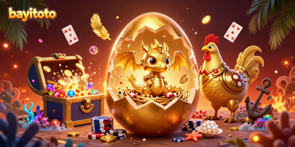 Experience thrilling wins at bayitoto with a vibrant illustration of a golden dragon guarding treasures in a casino-inspired world.