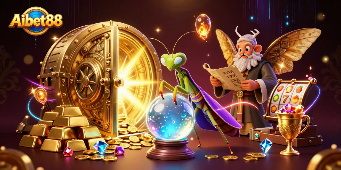 Aibet88 players enjoying thrilling online slot adventures with a mystical fortune teller and library of luck