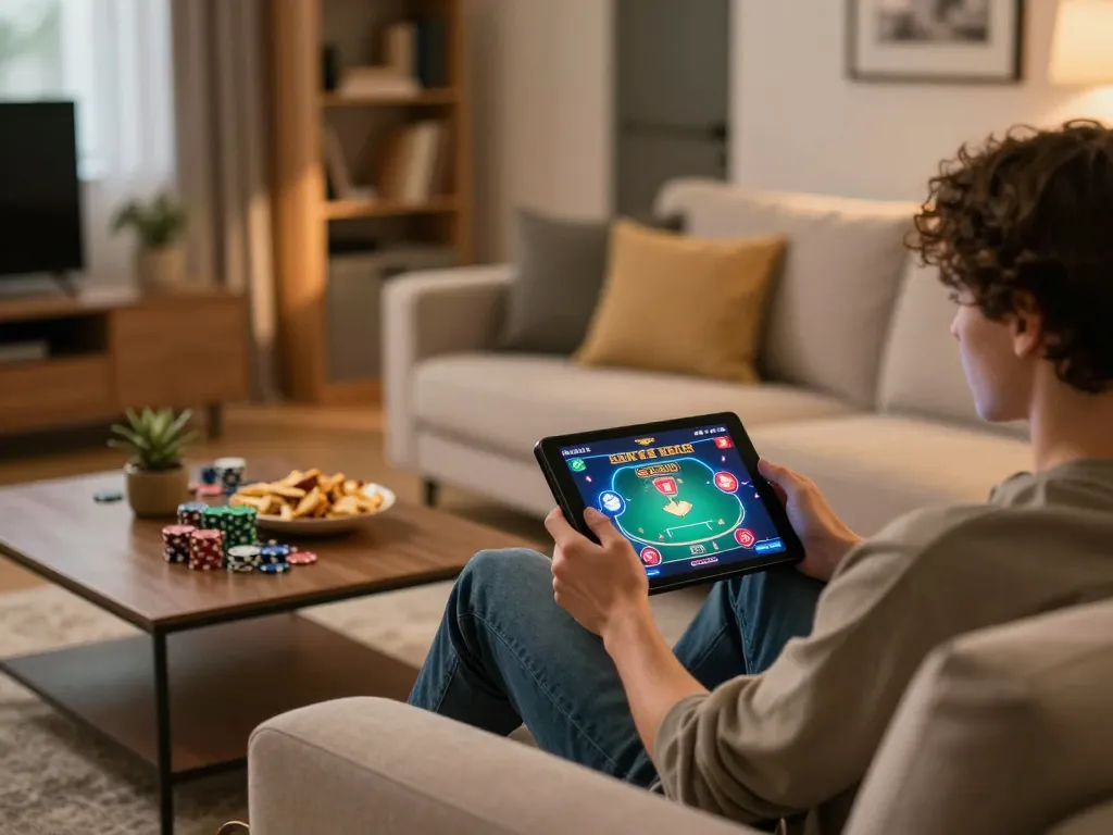 Engaging in online casino games at home on cm88 com, capturing a strategic gaming moment