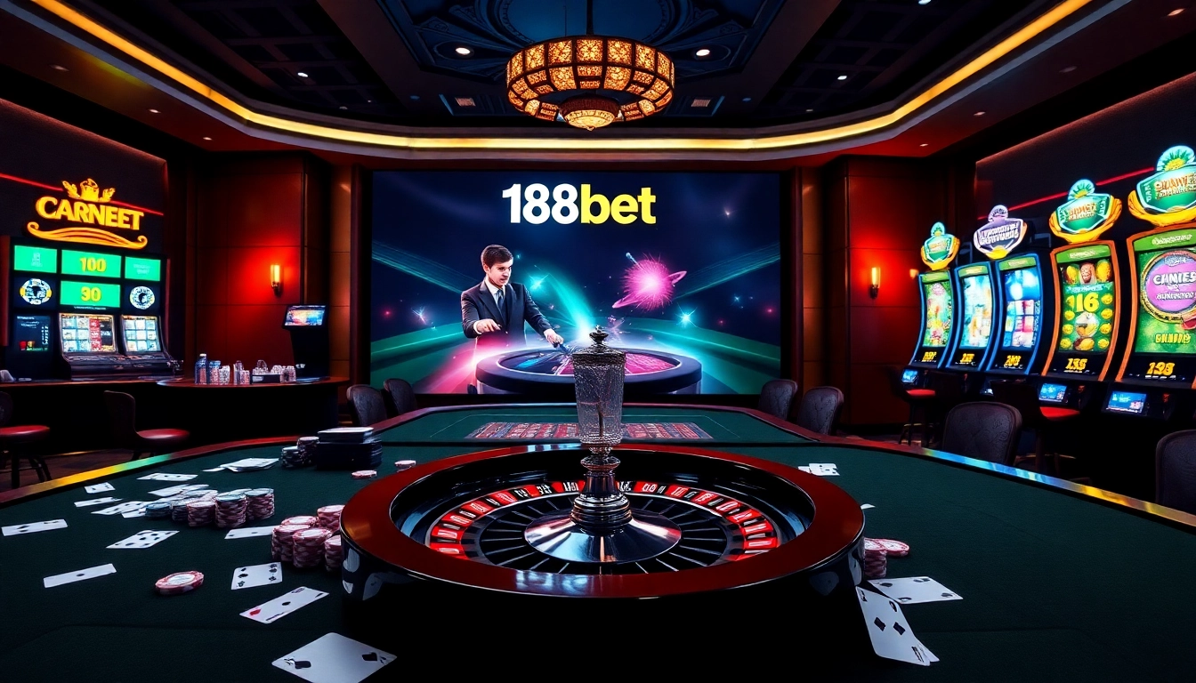 Experience the excitement of betting at 188bet with interacting casino tables and vibrant games.
