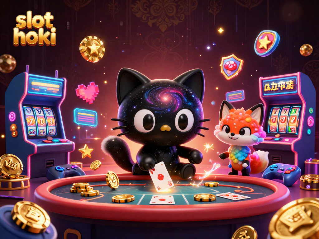 Experience slot hoki in this vibrant cosmic casino scene featuring colorful characters and game elements.