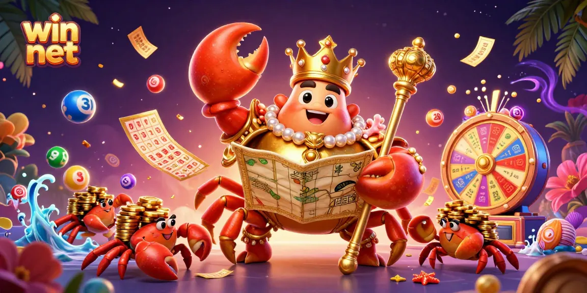 Experience thrilling wins at win net with a lively 3D crab emperor and colorful lottery elements.