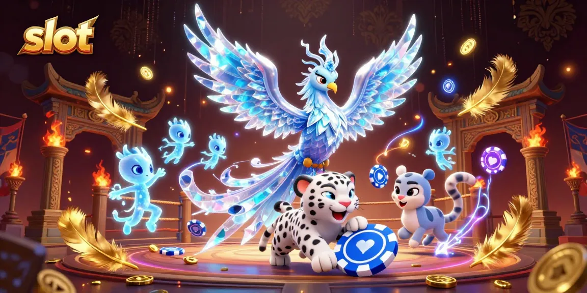 Menangkan slot dengan ilustrasi 3D menarik dari phoenix es dan animasi kucing salju yang bermain.