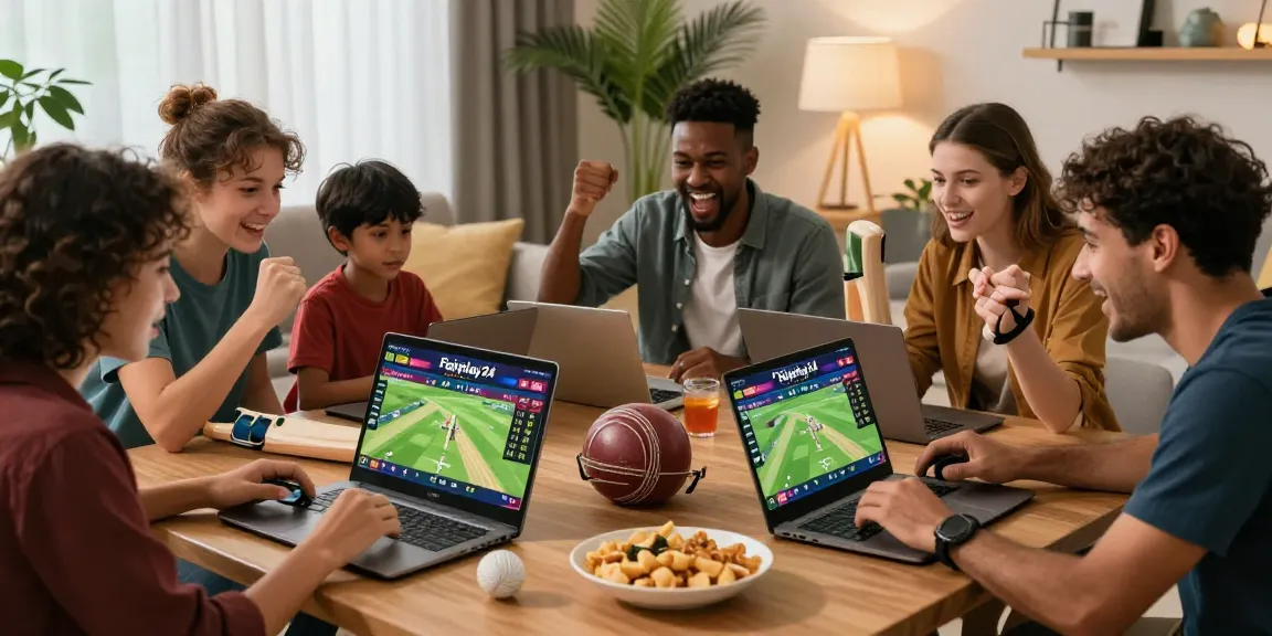 Players enjoying exciting cricket betting on Fairplay24 with live updates and a vibrant atmosphere.