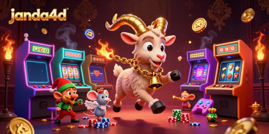 Ilustrasi kasino janda4d: Krampus dan makhluk angel mouse mengelola pembajakan chip yang mencuri.