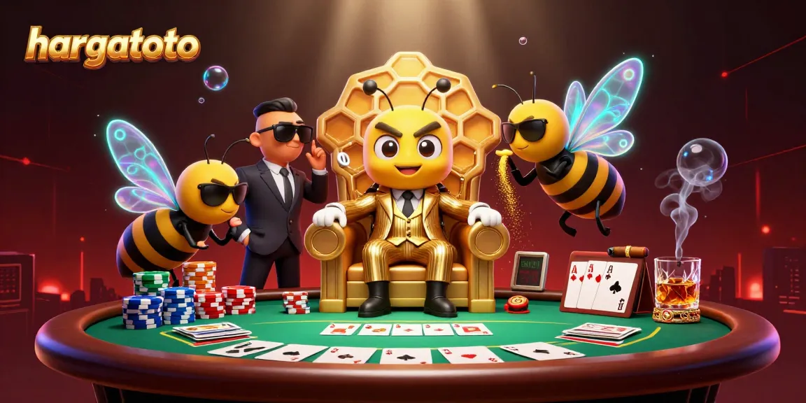 Engage in thrilling gameplay with hargatoto at a vibrant poker table, featuring lively game elements and animated characters.