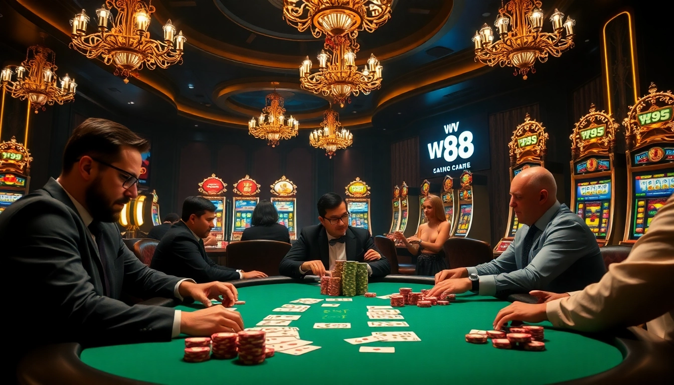 Intense poker action at WW 88 casino with colorful chips and elegant ambiance.