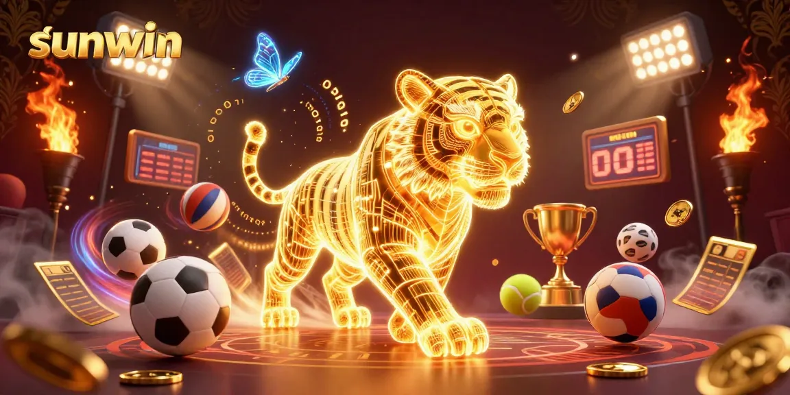 Engage in sunwin, where a neon golden tiger prowls a vibrant casino, symbolizing dynamic betting excitement.