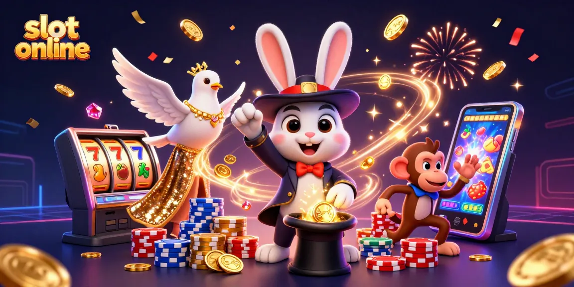Spin winning slots online with a magician rabbit, sparkling gems, and festival atmosphere.