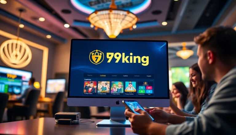 Escena de juego en línea atractiva con el logo de 79king, mostrando juegos de casino y la emoción del usuario.