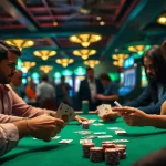 Engaged players demonstrating strategies in a tense poker game at a casino table.