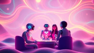 Exciting scene of vibrant AI avatars engaging in friendly chats, representing free sex ai.