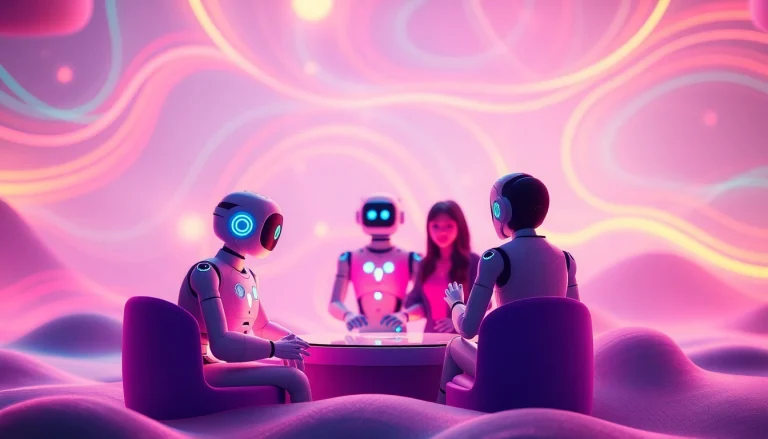 Exciting scene of vibrant AI avatars engaging in friendly chats, representing free sex ai.