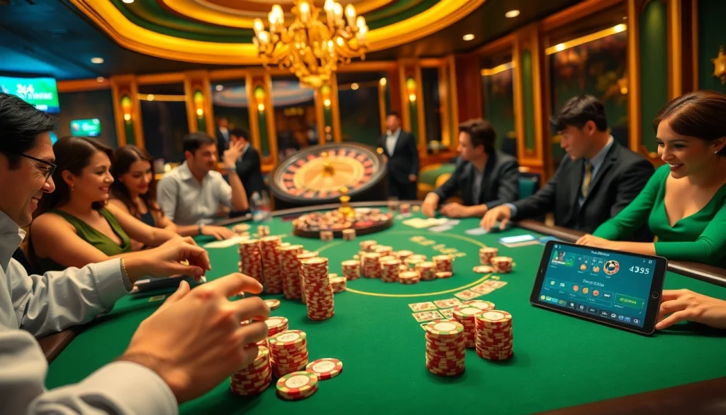 Experience luxury gaming with MM88 at a vibrant poker table surrounded by excitement.