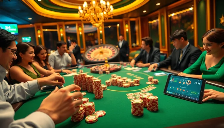 Experience luxury gaming with MM88 at a vibrant poker table surrounded by excitement.