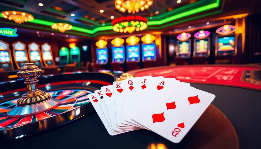 Experience the excitement at https://kjc.uk.com/ with a luxurious casino scene featuring roulette, poker, and slots.