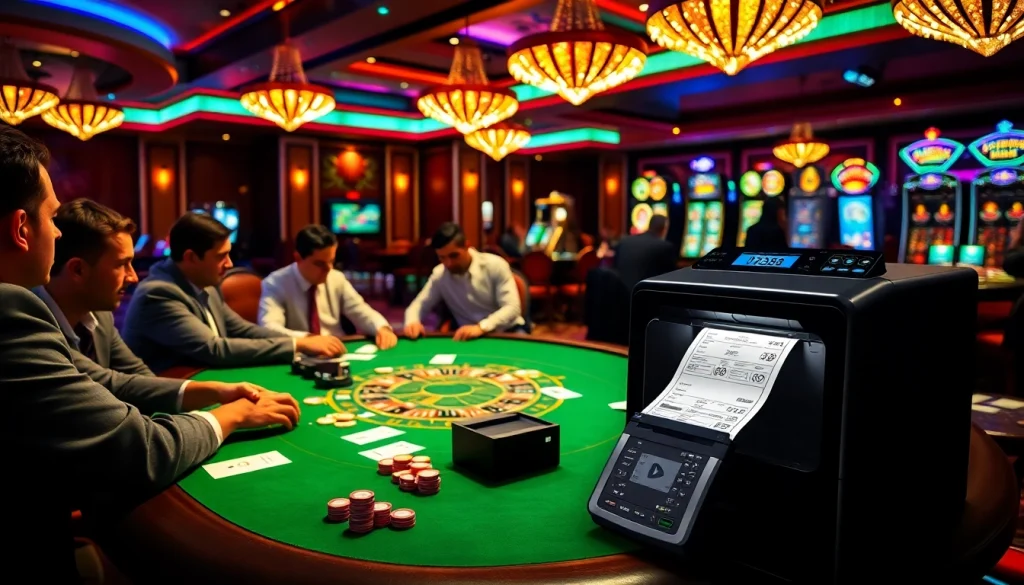 POSTEK C168/200s printer enhances gaming experience at a luxurious casino table.