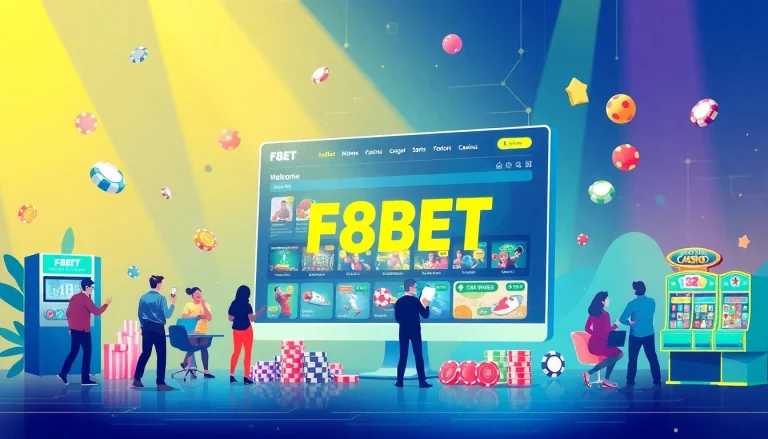 F8BET online gambling platform showcasing sports betting and casino games in a vibrant digital environment.