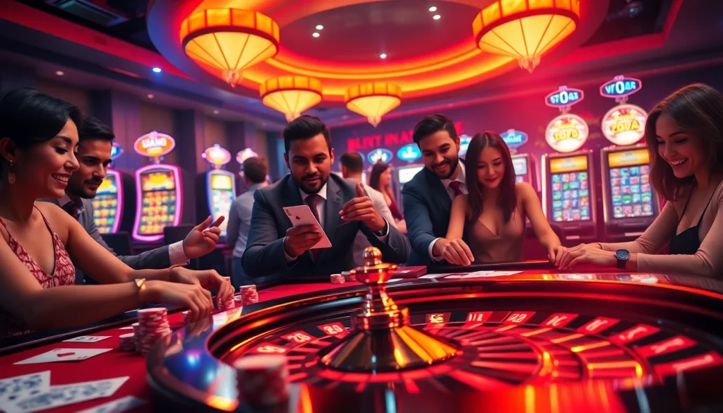 Players enjoying high-stakes games at a luxurious casino with Vmax excitement and gambling thrill.