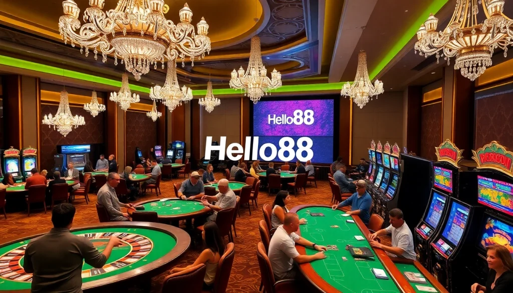 Experience thrilling gameplay at Hello88 with diverse casino tables and vibrant slot machines.