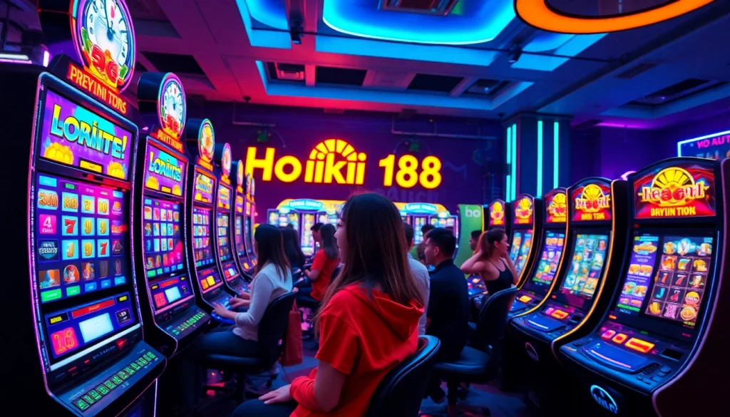 Experience Hoki138 online gaming with colorful slot machines and vibrant digital graphics.