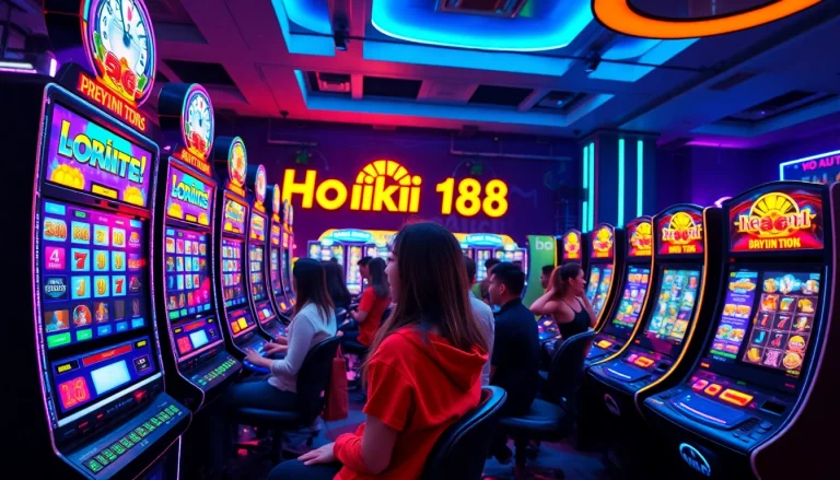 Experience Hoki138 online gaming with colorful slot machines and vibrant digital graphics.