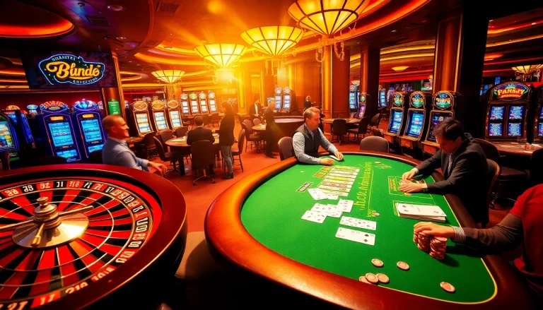 Players enjoying a thrilling casino experience as they access ink vao 12bet through mobile devices amidst vibrant gambling activities.